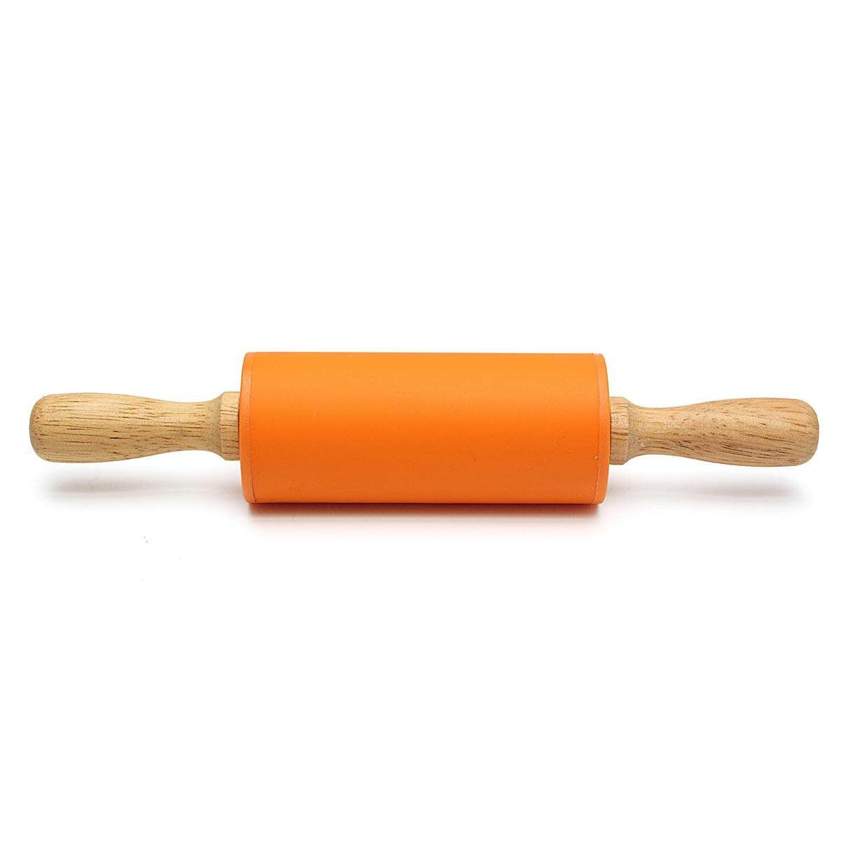 8.6Inch Non-stick Silicone Rolling Pin Pastry Dough Wooden Roller Pastry Tools Orange (Orange)