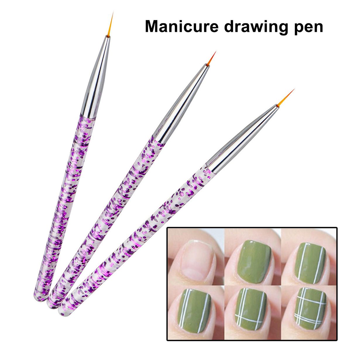 3Pcs Nail Art Liner Brushes Non-deformation-Blue