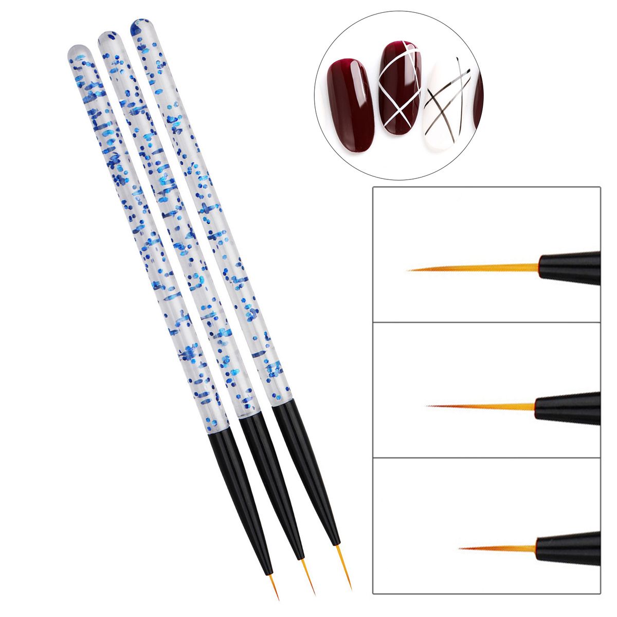 3Pcs Nail Art Liner Brushes Non-deformation-Blue