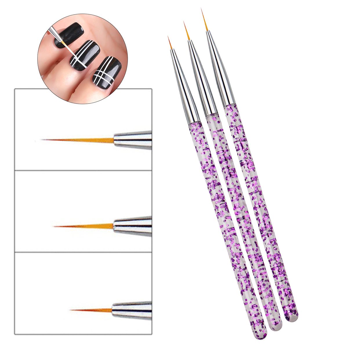 3Pcs Nail Art Liner Brushes Non-deformation-Blue