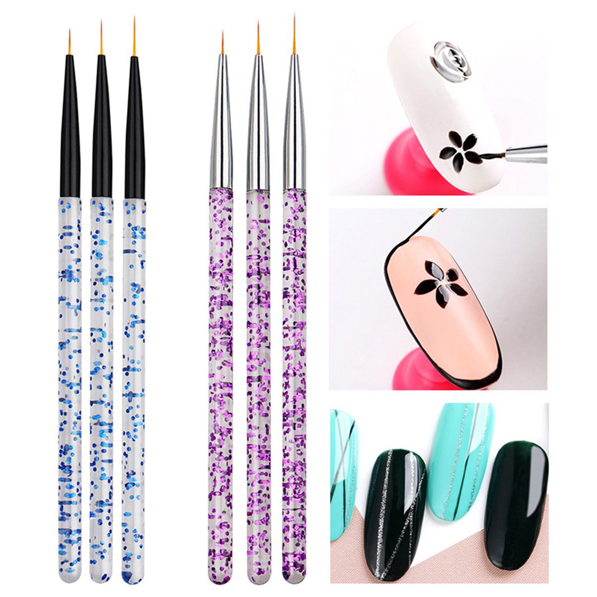 3Pcs Nail Art Liner Brushes Non-deformation-Blue