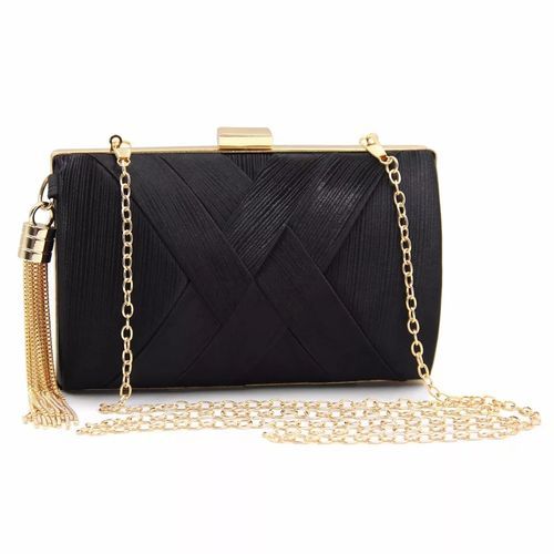 Tassel Pendant Clutch Purse - BLACK