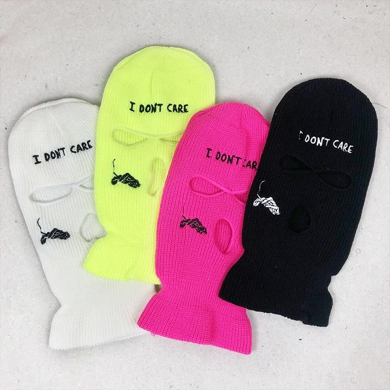 New 3-Hole Knit Hats Ski Mask Winter Warm Full Face Cover Balaclava Bonnet Unisex Funny Embroidery Beanies Riding Caps
