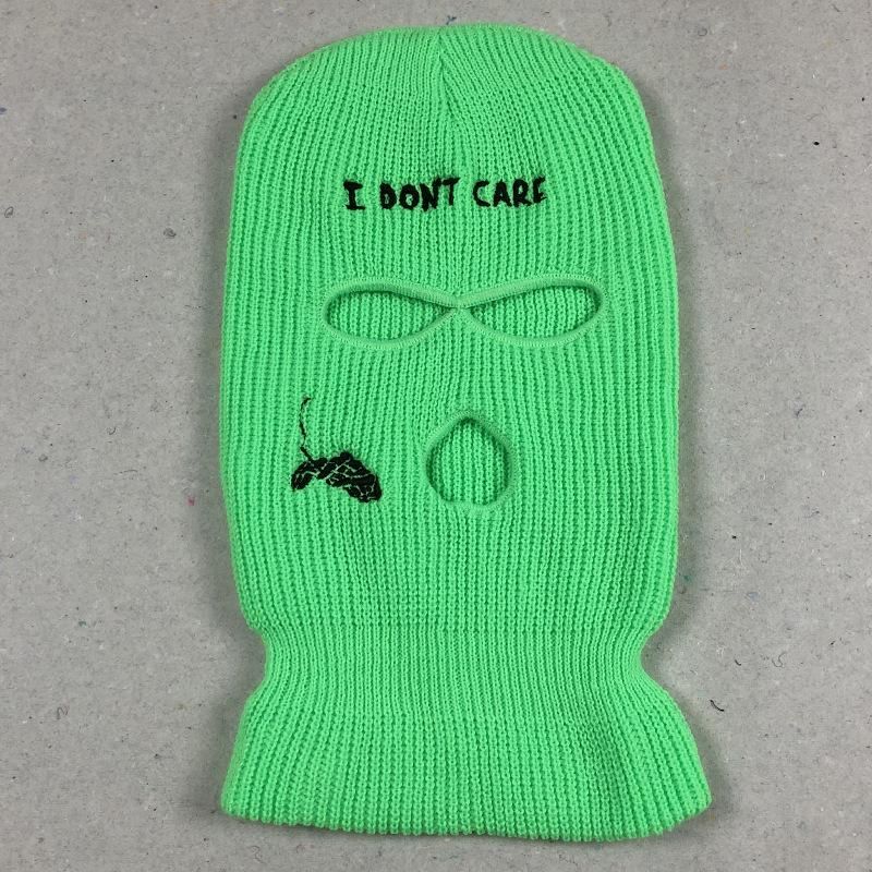 New 3-Hole Knit Hats Ski Mask Winter Warm Full Face Cover Balaclava Bonnet Unisex Funny Embroidery Beanies Riding Caps