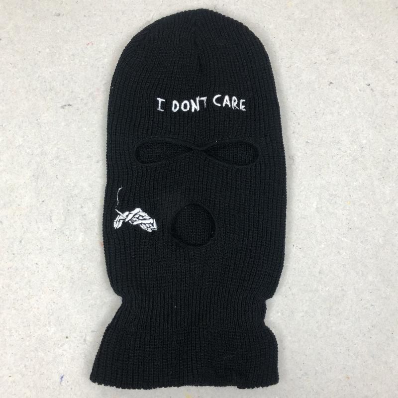 New 3-Hole Knit Hats Ski Mask Winter Warm Full Face Cover Balaclava Bonnet Unisex Funny Embroidery Beanies Riding Caps