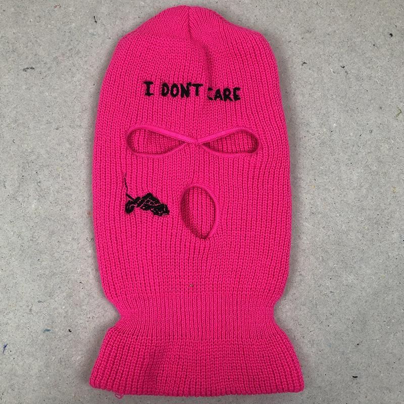 New 3-Hole Knit Hats Ski Mask Winter Warm Full Face Cover Balaclava Bonnet Unisex Funny Embroidery Beanies Riding Caps