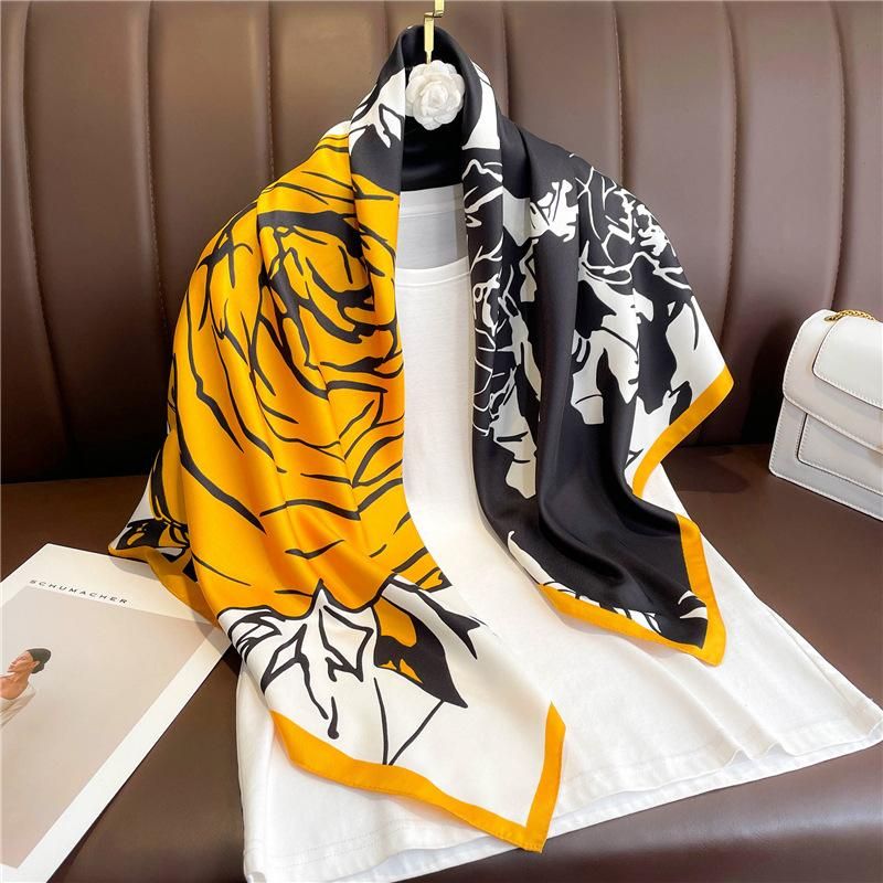 90x90CM Women Twill Silk Big Square Scarf Shawl Fashion Luxury Printed Graphic Design Branded Scarfs Ladies Decoration Scarves
