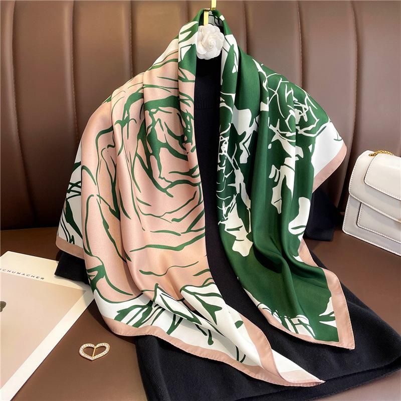 90x90CM Women Twill Silk Big Square Scarf Shawl Fashion Luxury Printed Graphic Design Branded Scarfs Ladies Decoration Scarves
