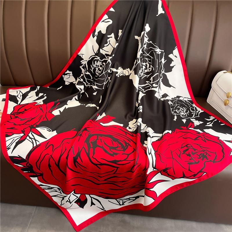 90x90CM Women Twill Silk Big Square Scarf Shawl Fashion Luxury Printed Graphic Design Branded Scarfs Ladies Decoration Scarves