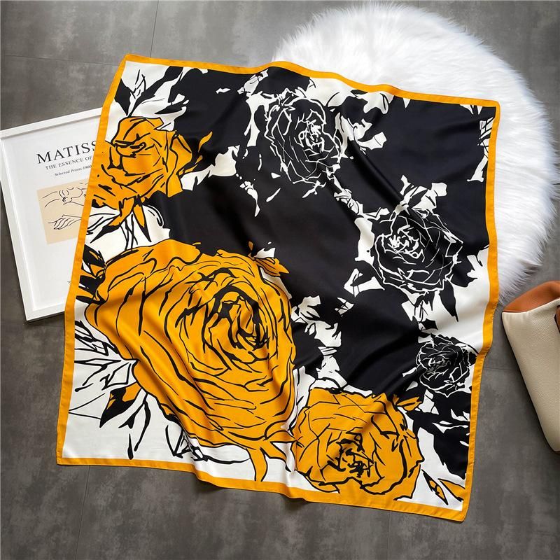 90x90CM Women Twill Silk Big Square Scarf Shawl Fashion Luxury Printed Graphic Design Branded Scarfs Ladies Decoration Scarves