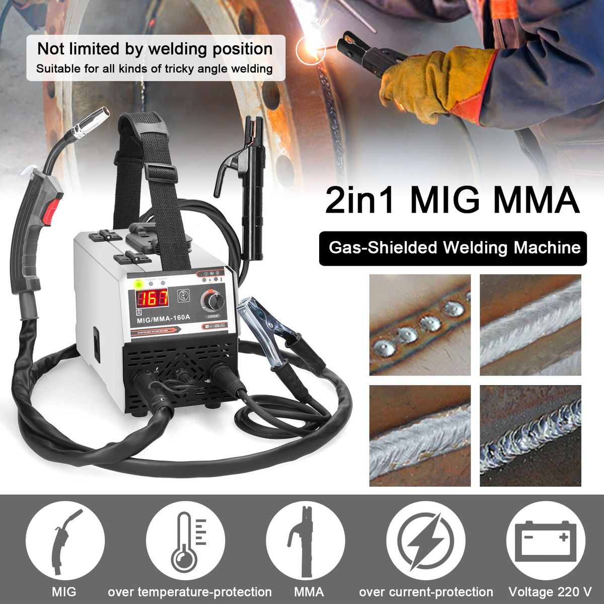 2in1 MIG MMA Welders Carbon Dioxide Gases-Shielded and Manual Welding Multipurpose IGBT Direct Current Inverter Welders Built-In Wire Feeding Mechanism