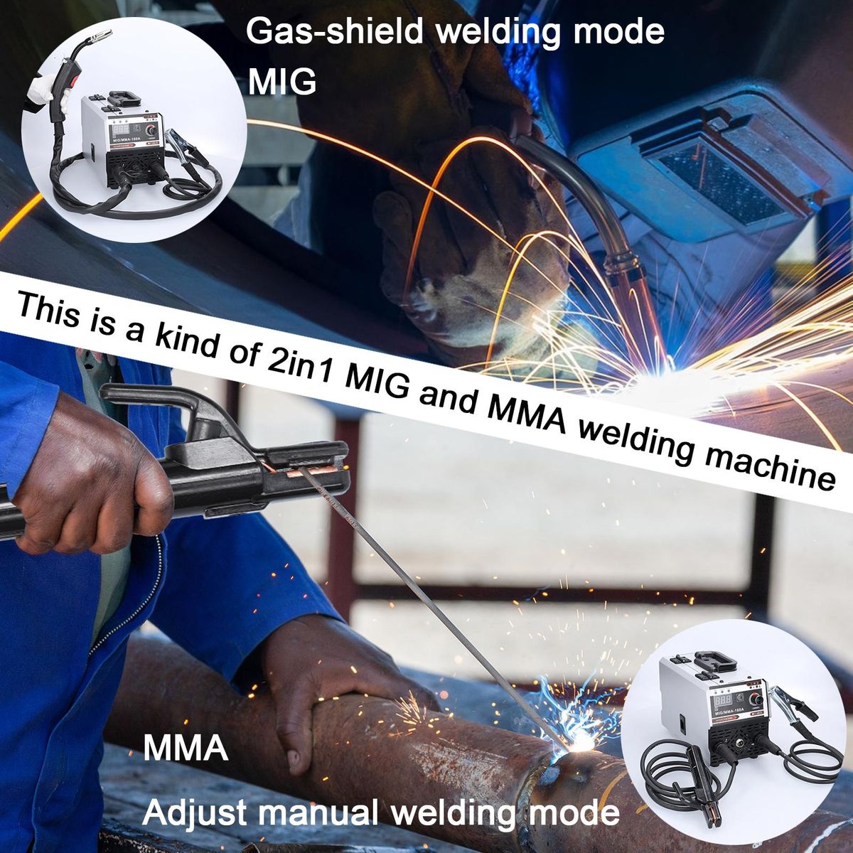 2in1 MIG MMA Welders Carbon Dioxide Gases-Shielded and Manual Welding Multipurpose IGBT Direct Current Inverter Welders Built-In Wire Feeding Mechanism