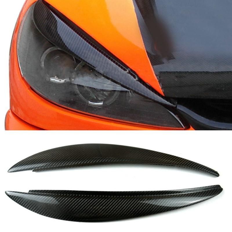 For 2006 2010 Peugeot 206 Carbon Fiber Front Headlight Cover Head Light Lamp Eyelid Eyebrow Trim
