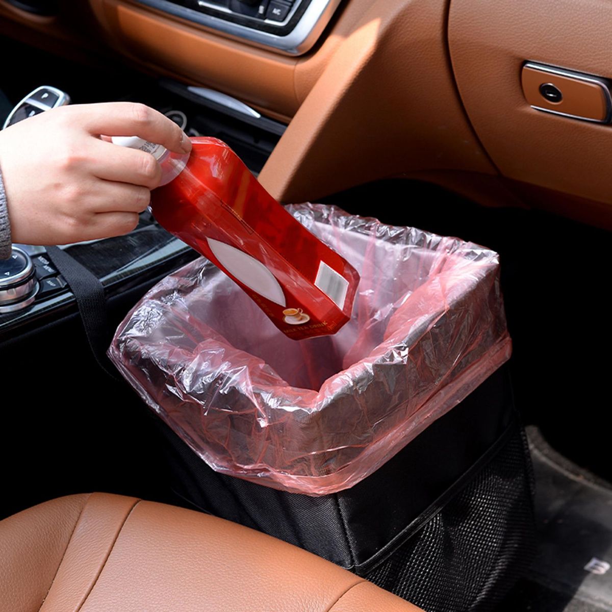 Car Trash Can for Car Cute, Car Trash Bag Folding Suspension Storage Bag Car Seat Back Storage Bag Car Garbage Cans Leak Proof Vehicle Trash Can Black