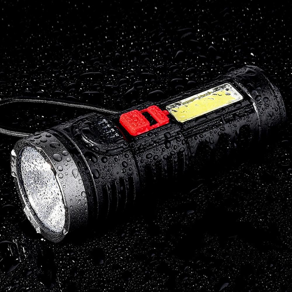 USB Charge Flashlight Portable Super Bright Outdoor LED COB High Quality Flashlight with Four Lighting Modes SOS Flash Waterproof Built-in Lithium Battery for Camping Hiking Emergency