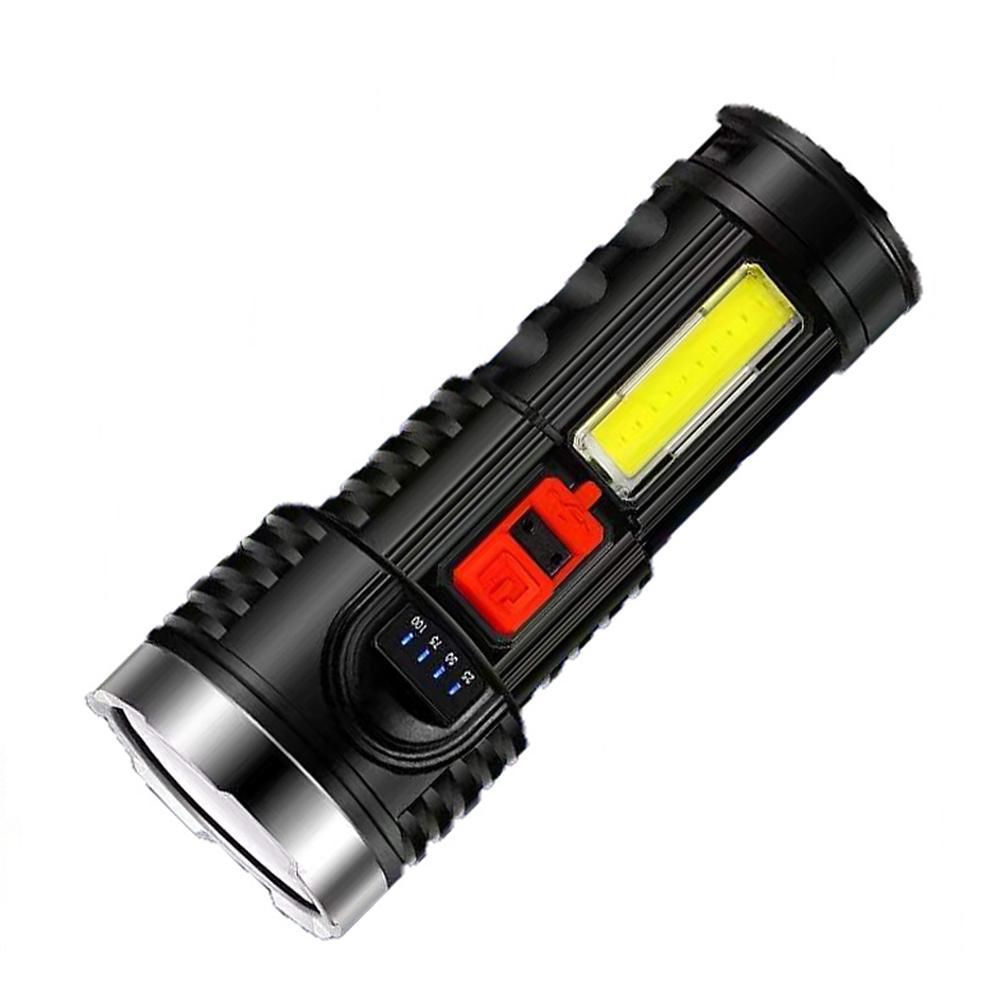 USB Charge Flashlight Portable Super Bright Outdoor LED COB High Quality Flashlight with Four Lighting Modes SOS Flash Waterproof Built-in Lithium Battery for Camping Hiking Emergency