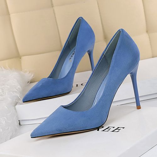 Women's Pointed Court Suede Simple Thin Elegant Shoes Blue