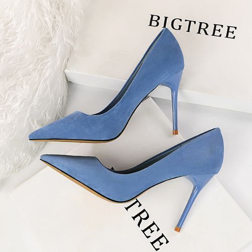 Women's Pointed Court Suede Simple Thin Elegant Shoes Blue
