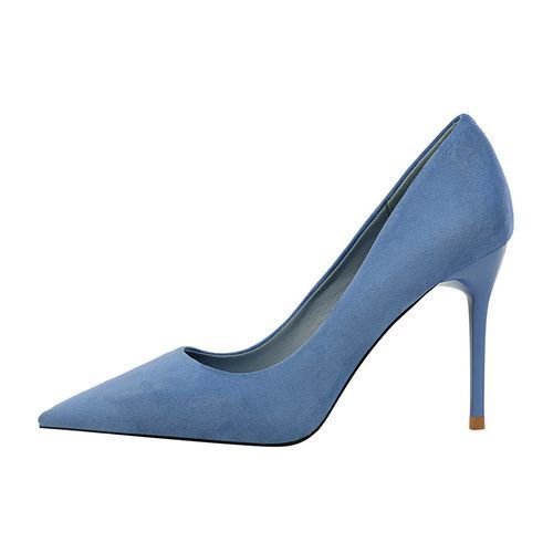 Women's Pointed Court Suede Simple Thin Elegant Shoes Blue
