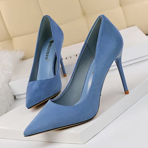 Women's Pointed Court Suede Simple Thin Elegant Shoes Blue