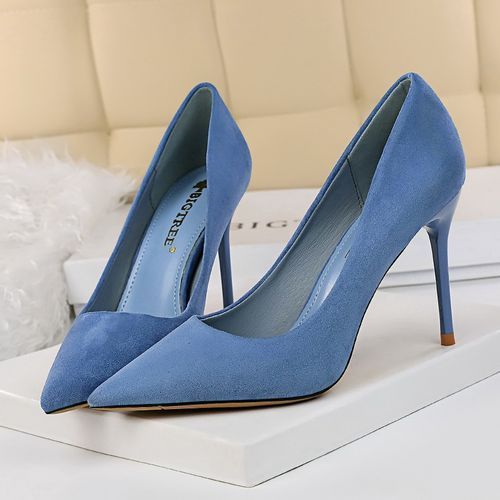 Women's Pointed Court Suede Simple Thin Elegant Shoes Blue