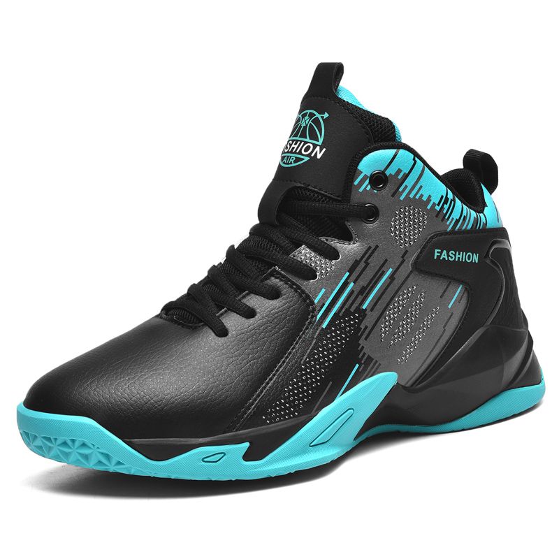 Men's Basketball Shoes Non-slip Leather Sneakers-Black Blue