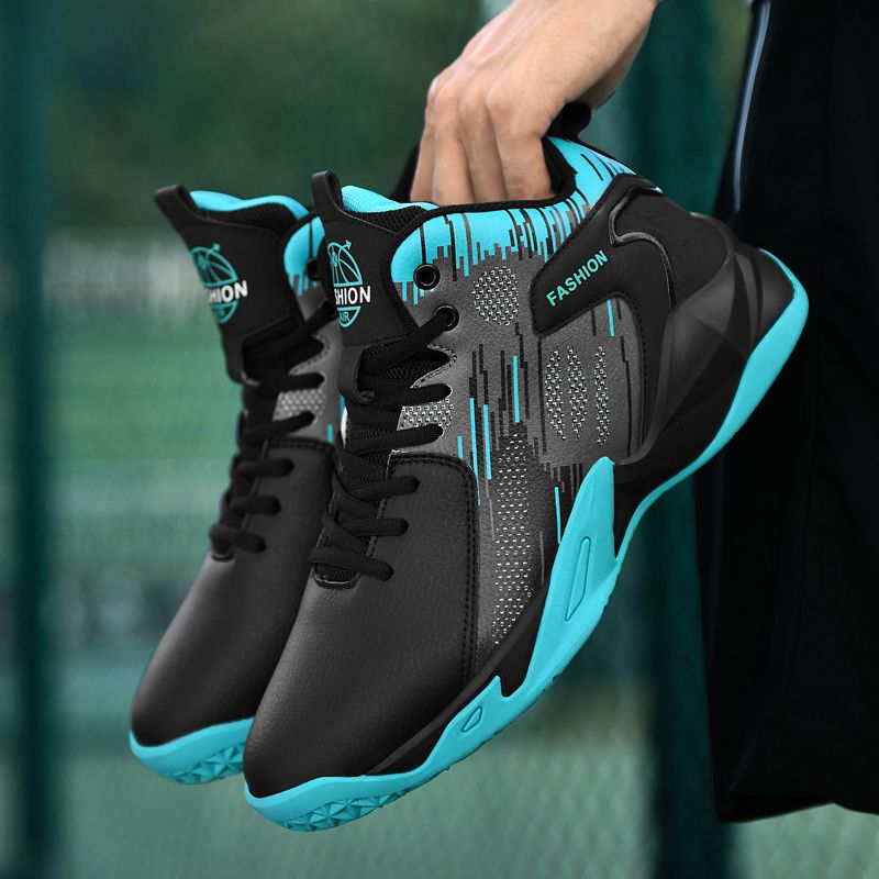 Men's Basketball Shoes Non-slip Leather Sneakers-Black Blue