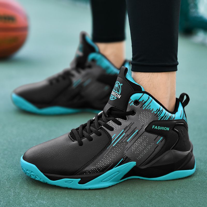 Men's Basketball Shoes Non-slip Leather Sneakers-Black Blue