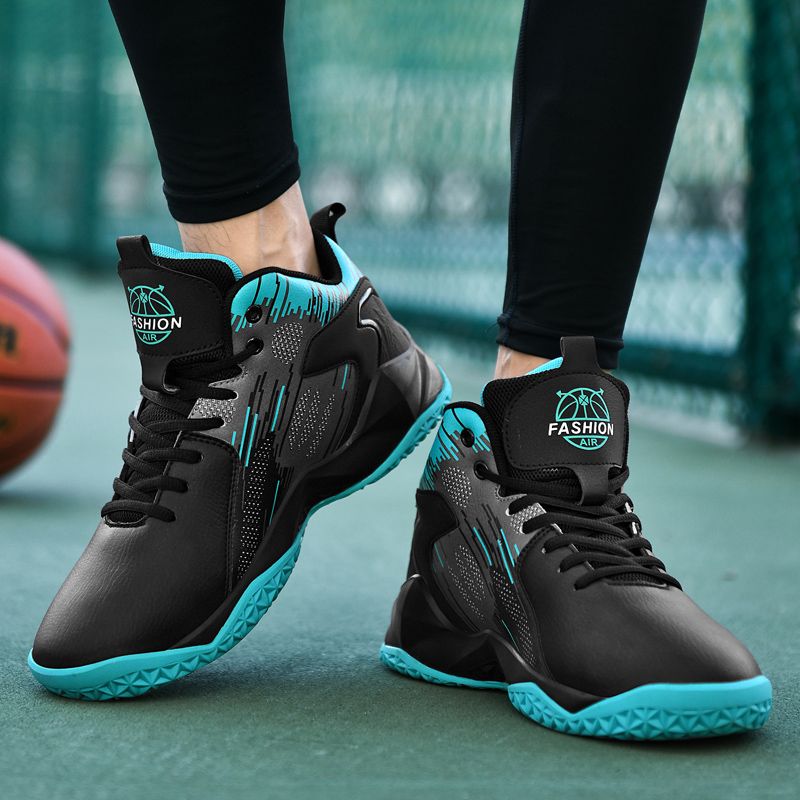 Men's Basketball Shoes Non-slip Leather Sneakers-Black Blue