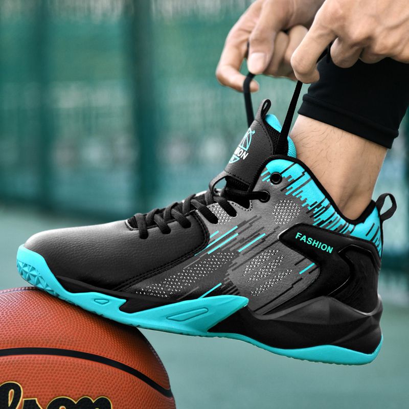 Men's Basketball Shoes Non-slip Leather Sneakers-Black Blue