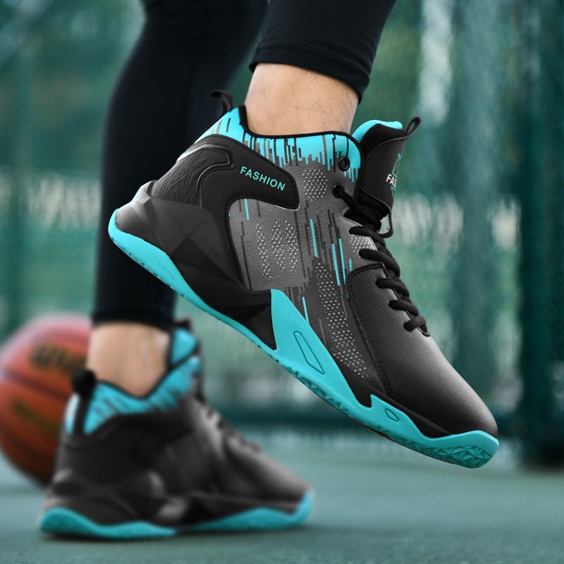 Men's Basketball Shoes Non-slip Leather Sneakers-Black Blue