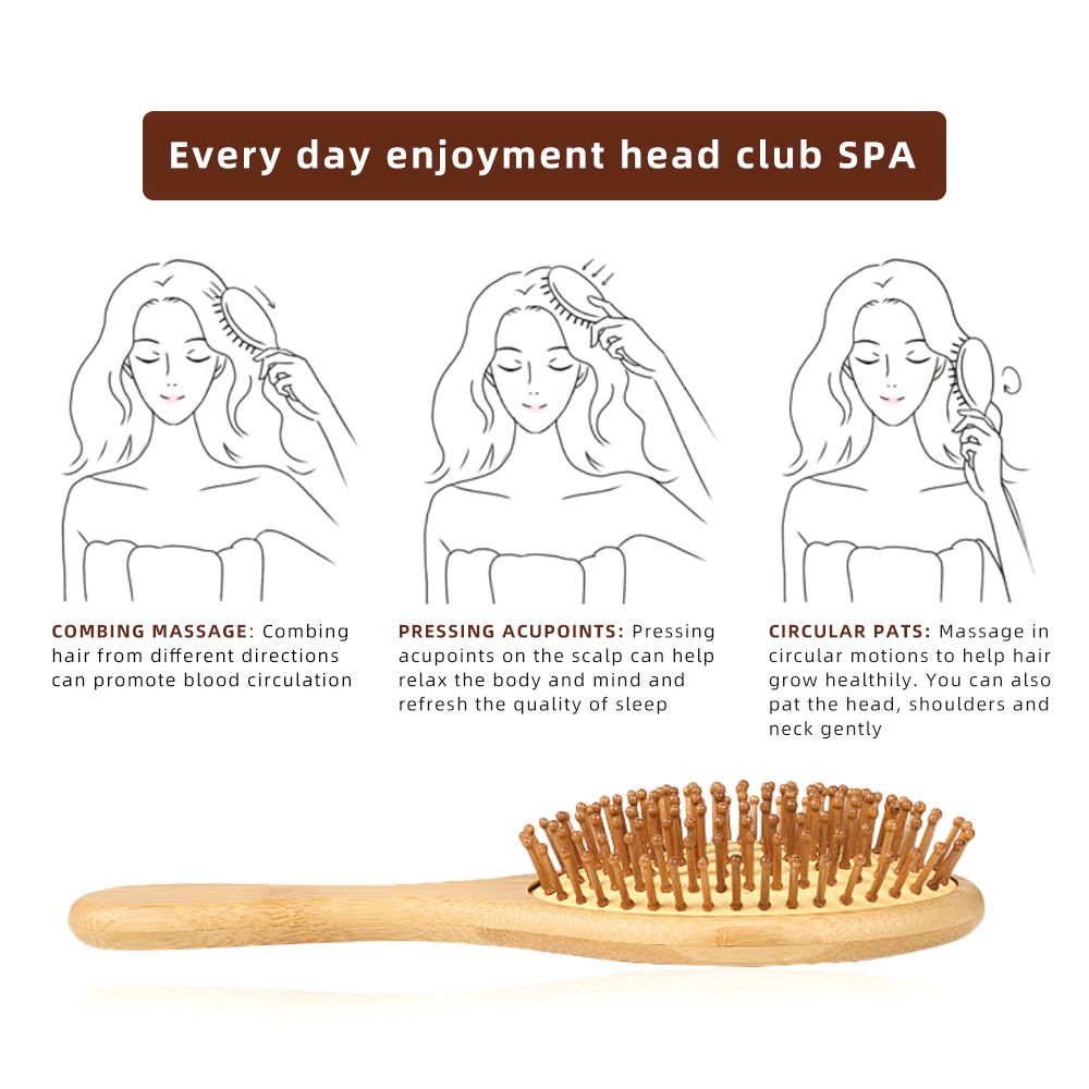 Hair Brush-Natural Wooden Bamboo Brush Massage Comb