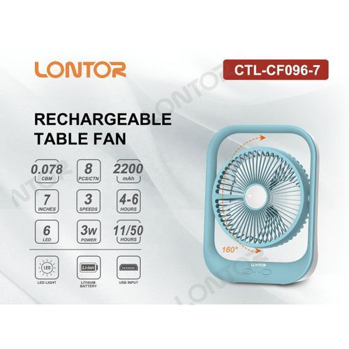 RECHARGEABLE TABLE FAN 7 INCHES Ctl-cf096-7