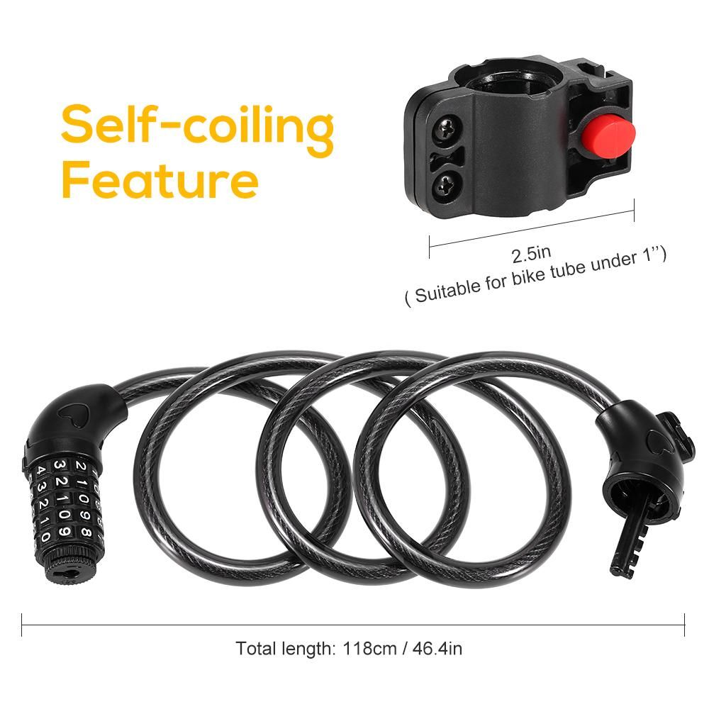 Bicycle Coded Wire Lock Anti-theft 5-Digit Coded Lock Anti-shear  Safety Cable Chain Lock Waterproof Bike Tyre Shackle
