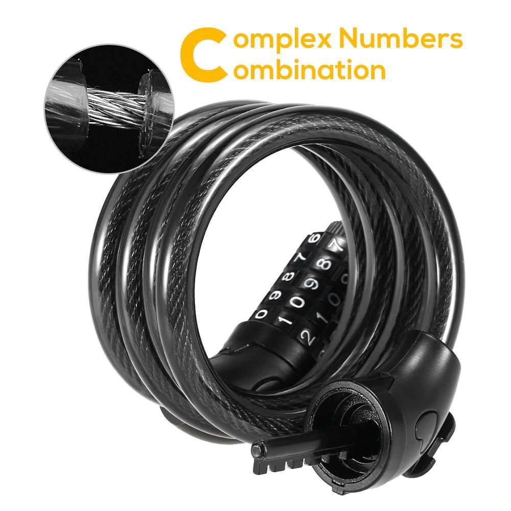 Bicycle Coded Wire Lock Anti-theft 5-Digit Coded Lock Anti-shear  Safety Cable Chain Lock Waterproof Bike Tyre Shackle