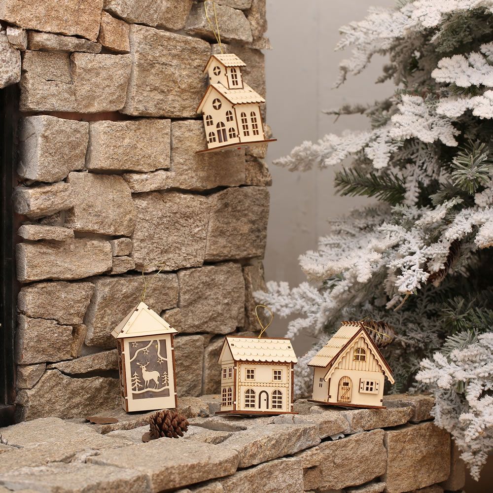 Christmas Decorative LED Light Chalet Luminous Cute Wooden