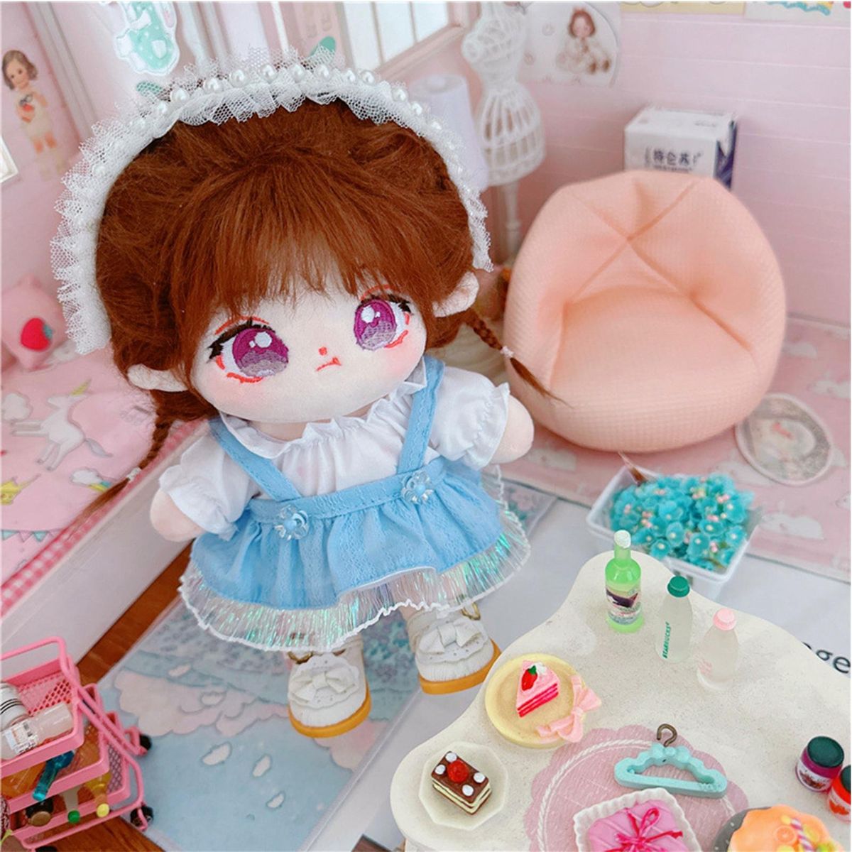 1 Set Doll Sling Dress 20cm Cotton Stuffed Idol Doll Tops Dress Set Blue