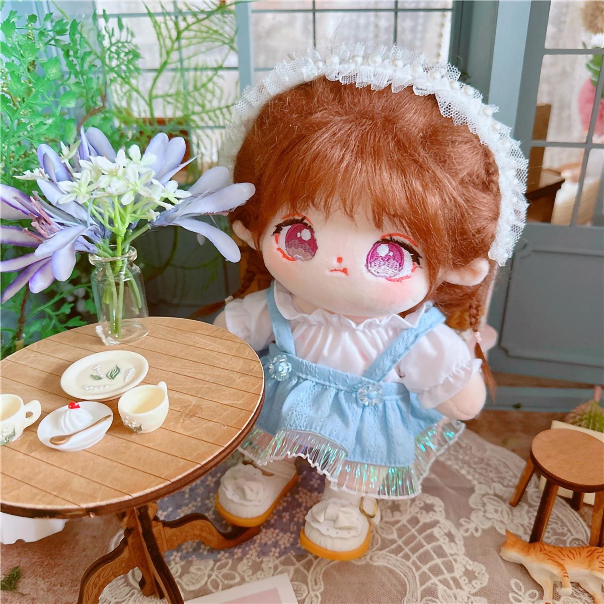 1 Set Doll Sling Dress 20cm Cotton Stuffed Idol Doll Tops Dress Set Blue