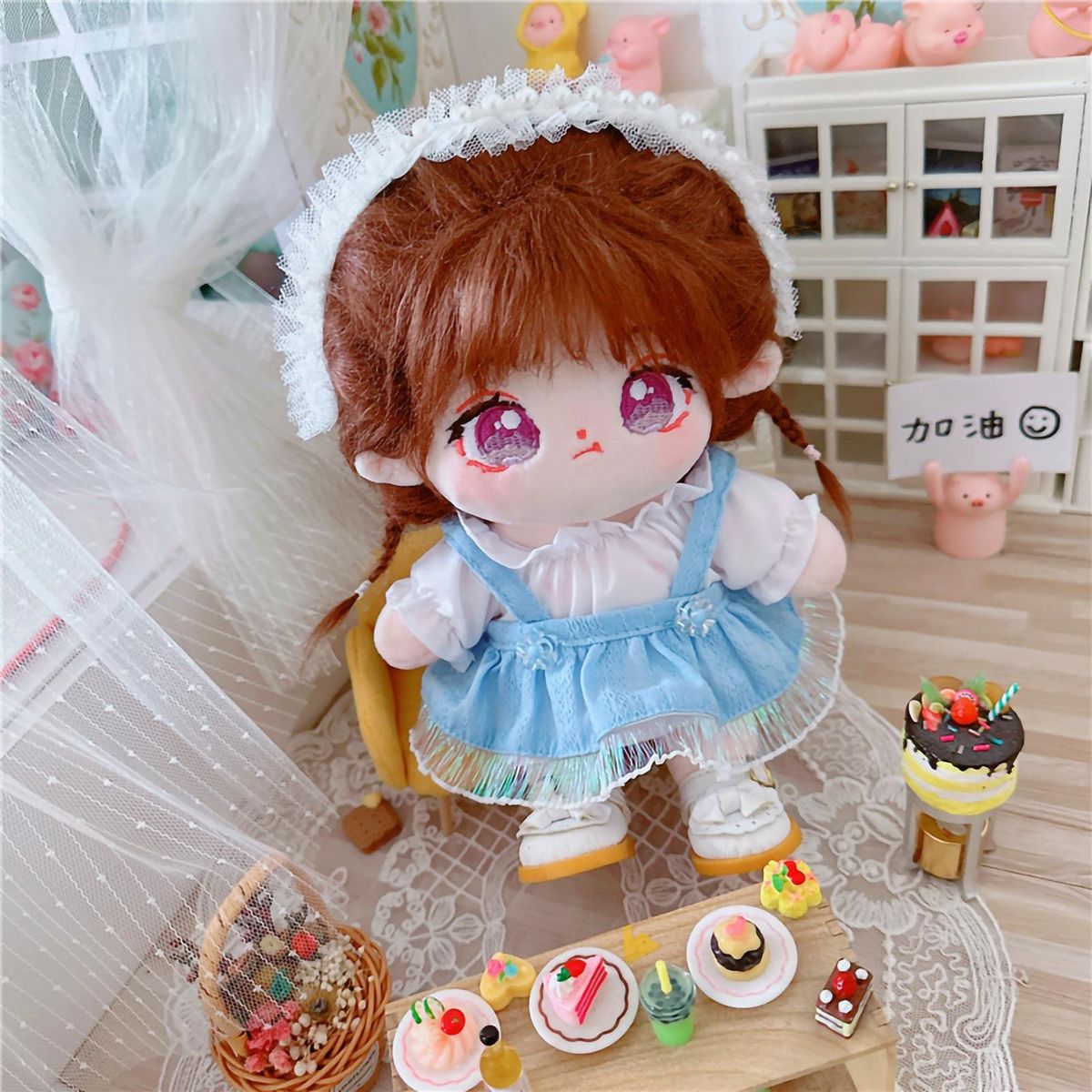 1 Set Doll Sling Dress 20cm Cotton Stuffed Idol Doll Tops Dress Set Blue