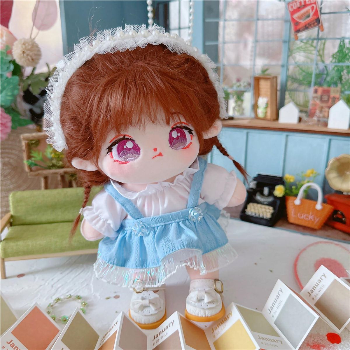 1 Set Doll Sling Dress 20cm Cotton Stuffed Idol Doll Tops Dress Set Blue