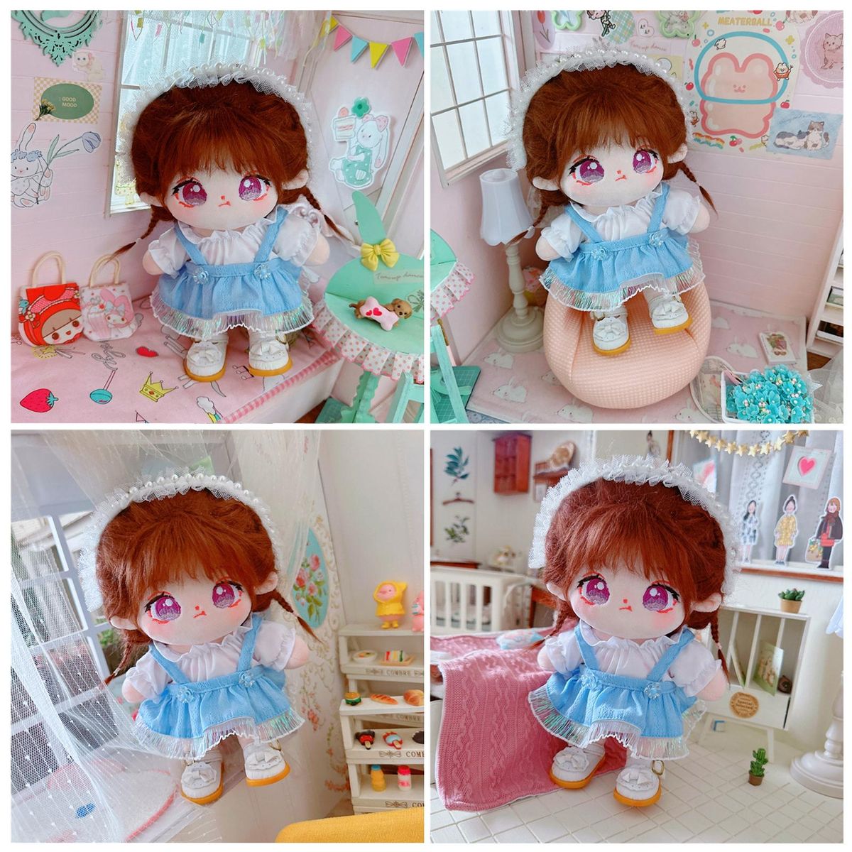 1 Set Doll Sling Dress 20cm Cotton Stuffed Idol Doll Tops Dress Set Blue