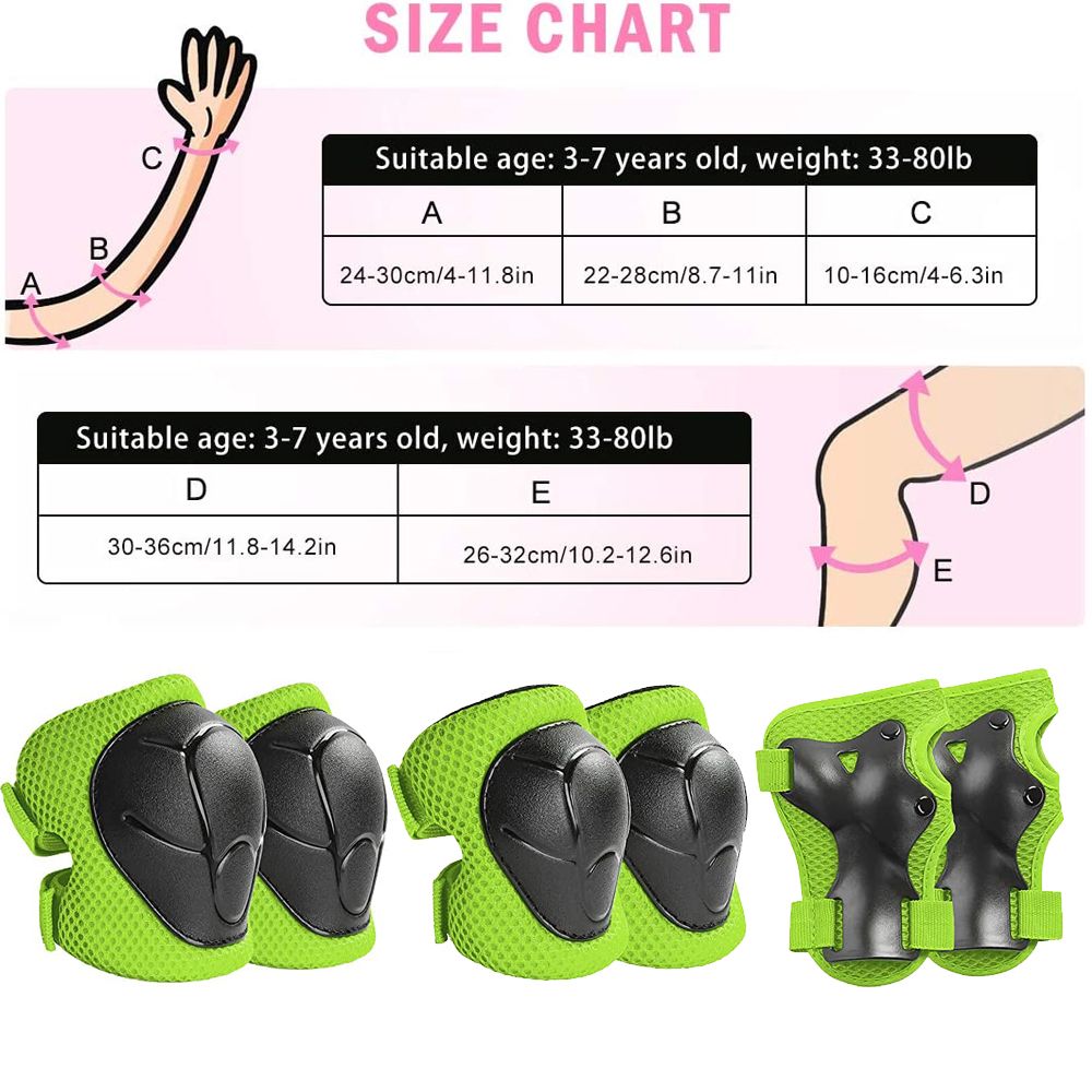 (Black)6pcs Protective Gears Set For Kids Children Knee Pad Elbow Pads Wrist Guards Child Safety Protector Kit For Cycling Bike Skating SAB