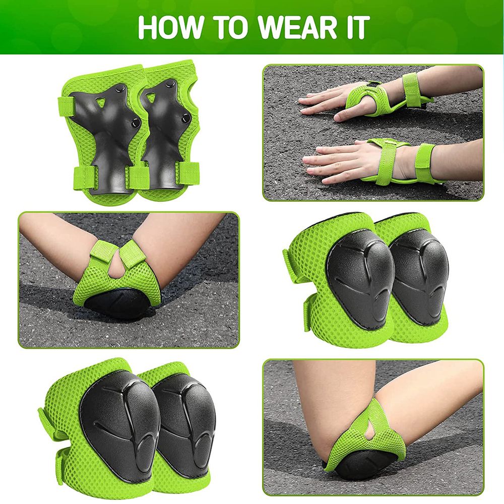 (Black)6pcs Protective Gears Set For Kids Children Knee Pad Elbow Pads Wrist Guards Child Safety Protector Kit For Cycling Bike Skating SAB