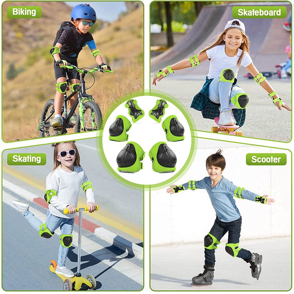 (Black)6pcs Protective Gears Set For Kids Children Knee Pad Elbow Pads Wrist Guards Child Safety Protector Kit For Cycling Bike Skating SAB