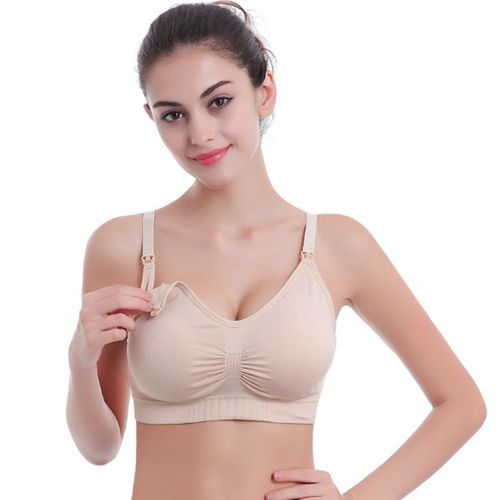 Fashion Seamless Maternity Nursing Sleep Bra Underwear Sleepwear Sexy Bra-beige