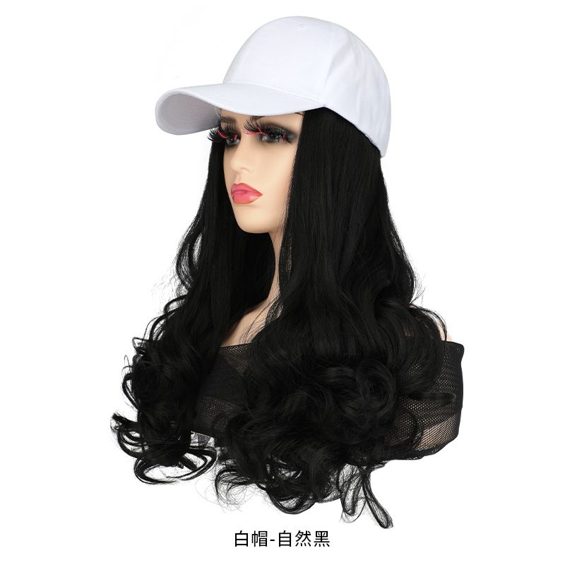 White Face Cap Curly Hair Wig Cap Hat Women Long Hair Extension Piece