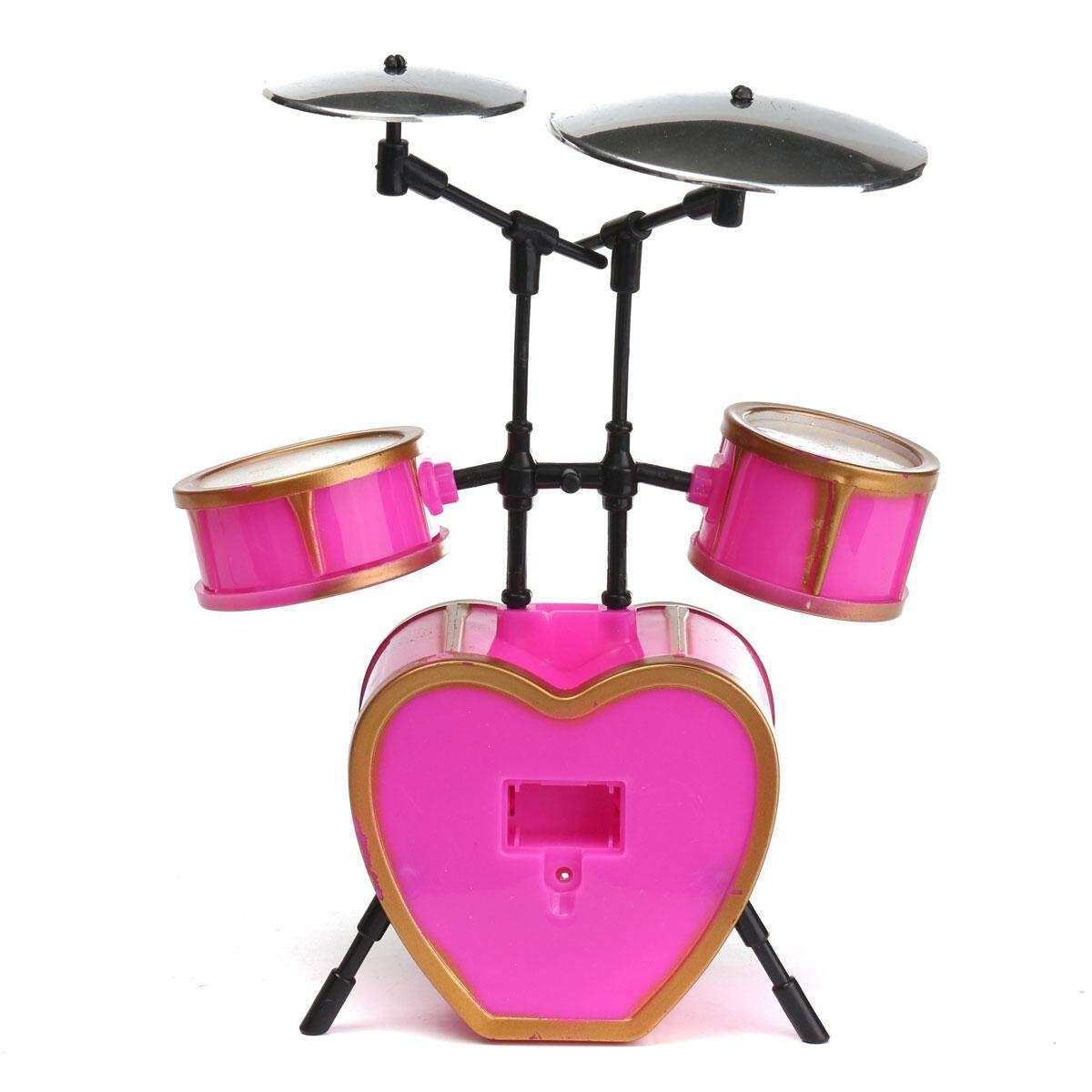 Cool Shocking Pink Drum Set Musical Instruments For Barbie Doll Dollhouse Decor