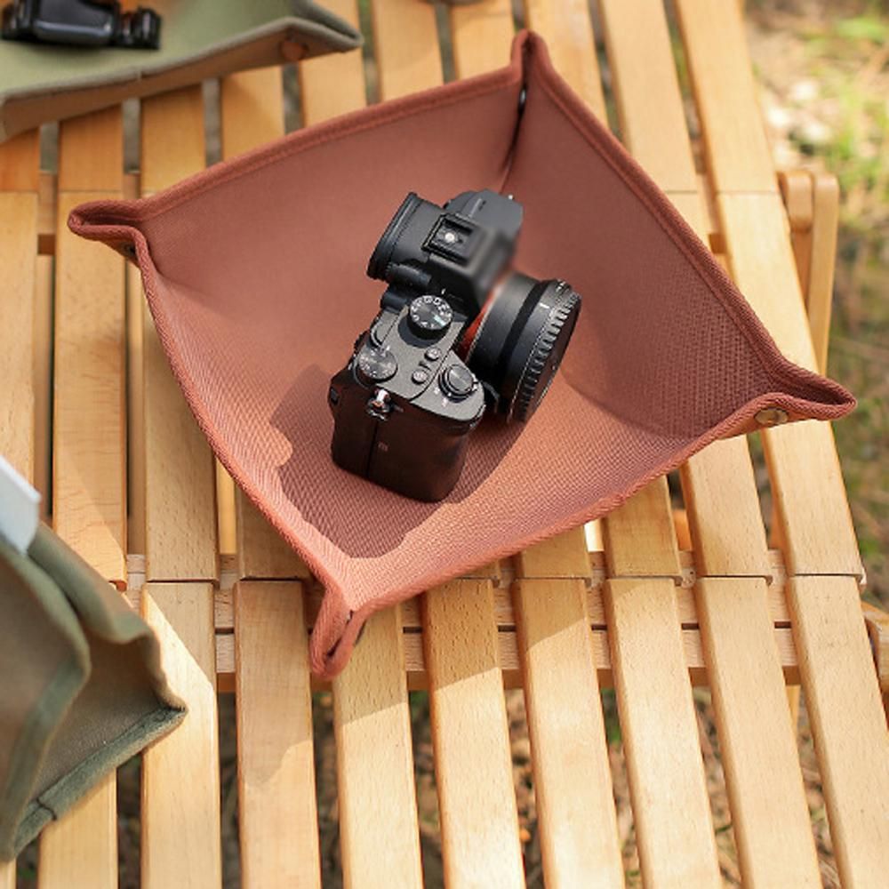Camping Canvas Storage Tray Outdoor Desktop Keys Camera Watch Sundries Makeup Lipstick Folding Tray Cosmetics Wallet Storage Plate