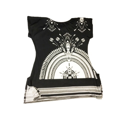 Ladies Ice Silk Temple Print Top - Black