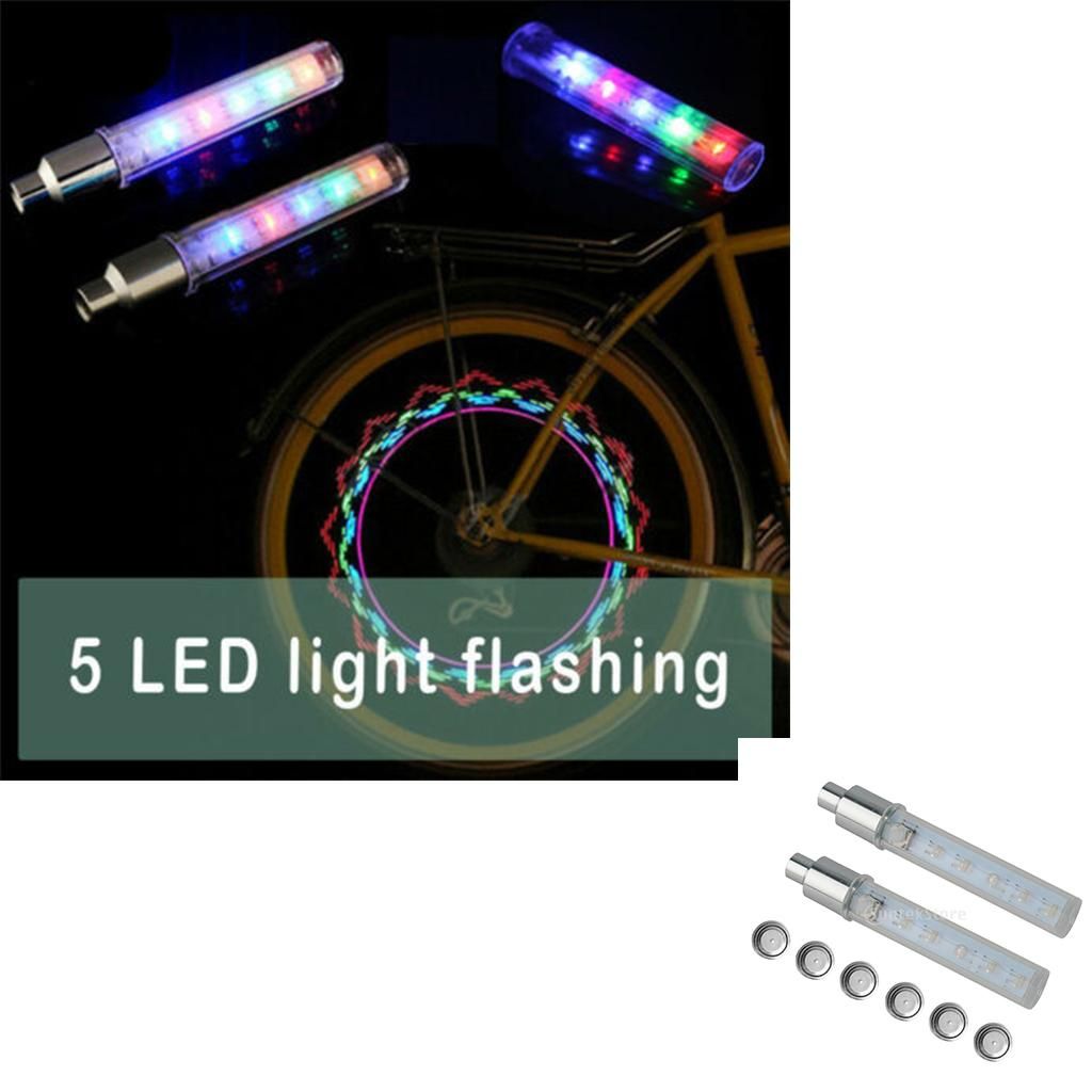2PCS Bike Car LED Tire Wheel Caps 5 LED Flash Light Neon